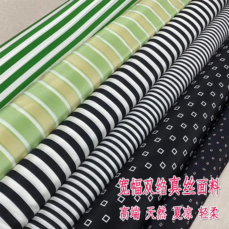 

Summer High-End Striped Wide Crepe De Chine Silk Cloth Dress Shirt Pajamas Clothing Fabric
