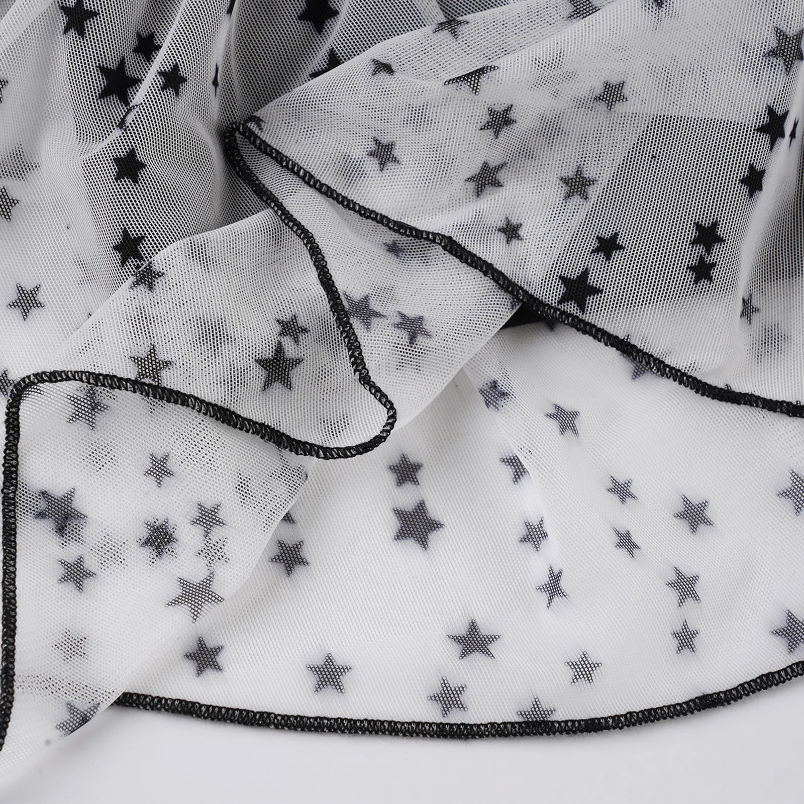 

Women Fashion Star Print Mesh Miniskirt Ruffled Trim Side Drawstring A-line Skirt with Built-in Shorts for Street Party Vacation