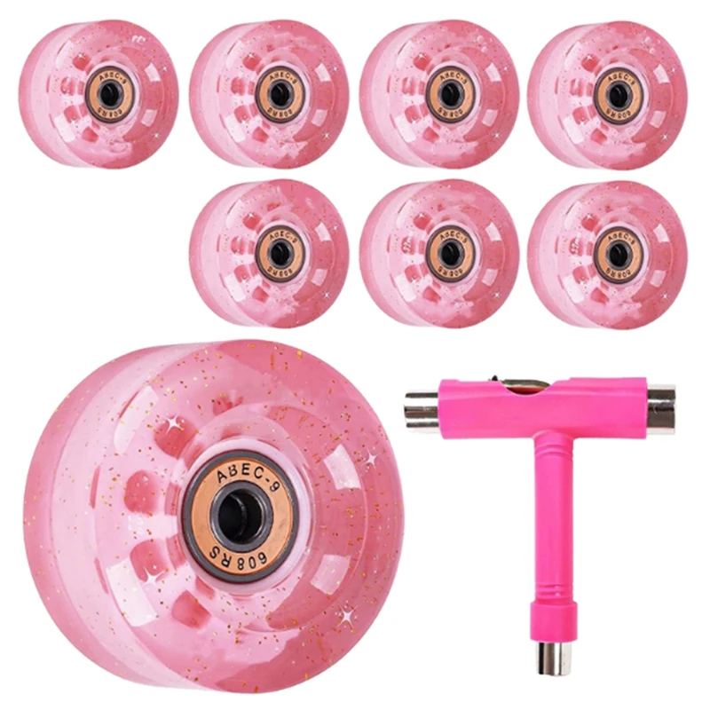 8 Pack 32X58mm,82A Quad Roller Skate Wheels With Bearing Installed For Double Row Skating