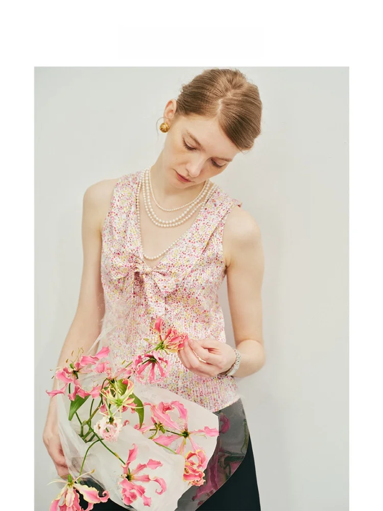 

Romantic Floral Silk Vest ort Top Havehas Spring Summer Svel Tie Waist Bandage Women's Faion Thin Plant Floral
