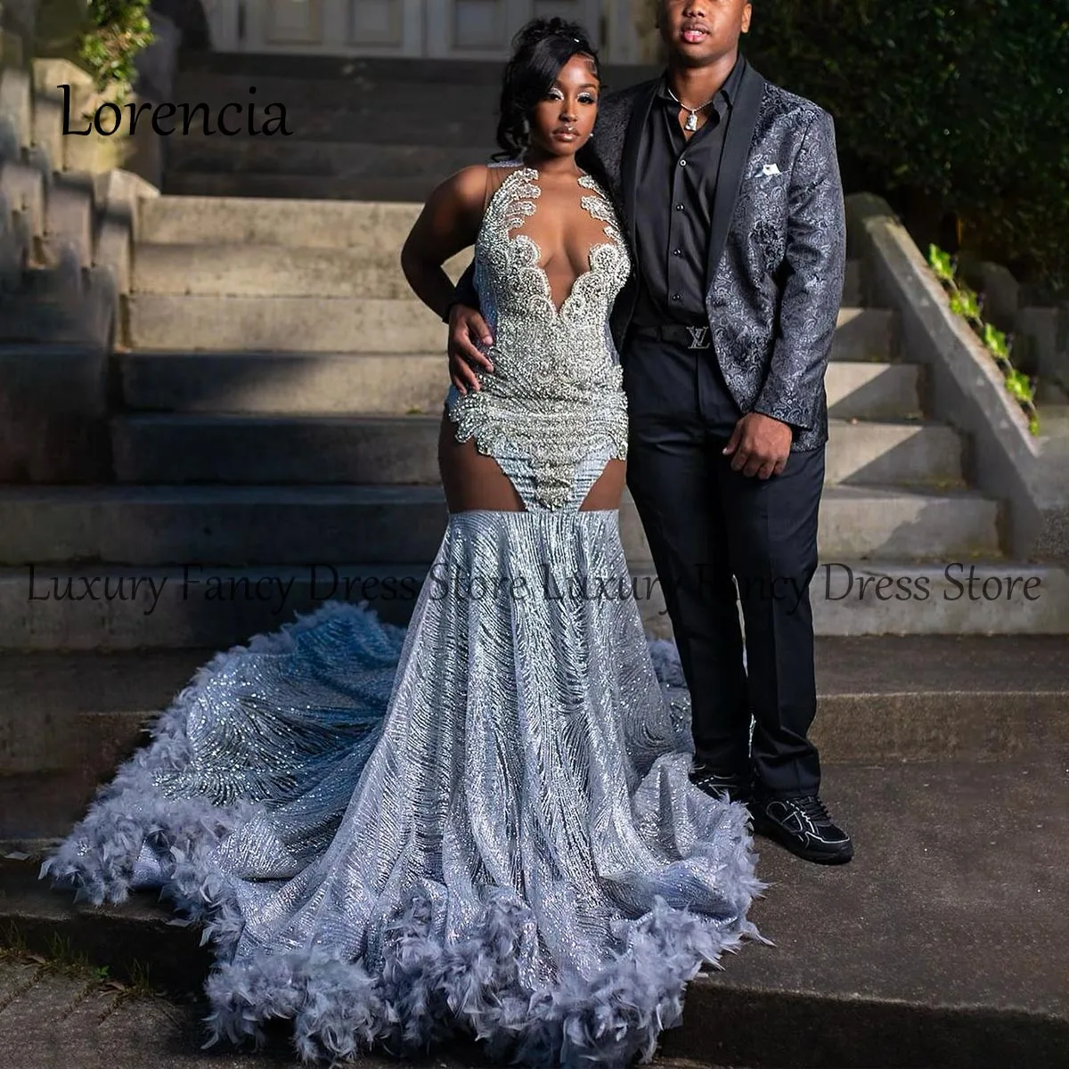 Customized 2024 Mermaid Long Prom Dress Beading Diamonds Banquet Dance Gowns Sequins Birthday Dress Split Ruffles Evening Robe