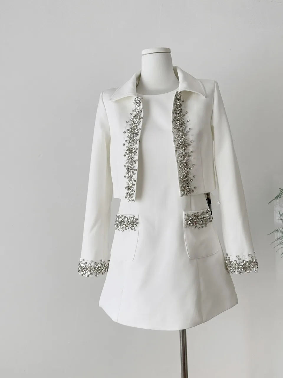 

Ele Diamond Embellied Long Sve Открытый кардиган Dr Set круглый жилет Ne Svel для женщин Роскошная модная осенняя одежда