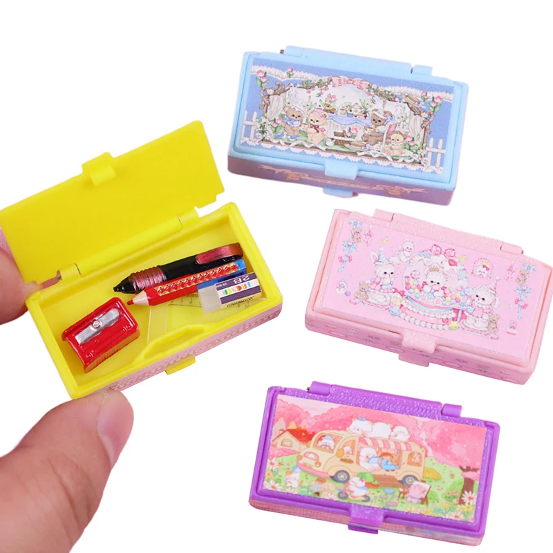 

Dollhouse Miniature Stationery Pencil Case Organizer Box Stationery Box Pencil Box Model Simulated Scene Accessories Kid Toys