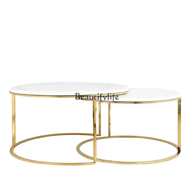 

ls 04Light luxury metal marble coffee table living room round size combination coffee table