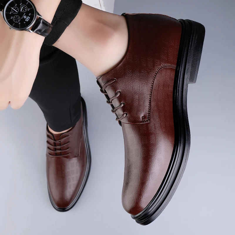 Men Dress Shoes Elevator Shoes Platform Breathable Casual Business Luxury Genuine Leather Soft Heightening Shoes 7CM Taller Male