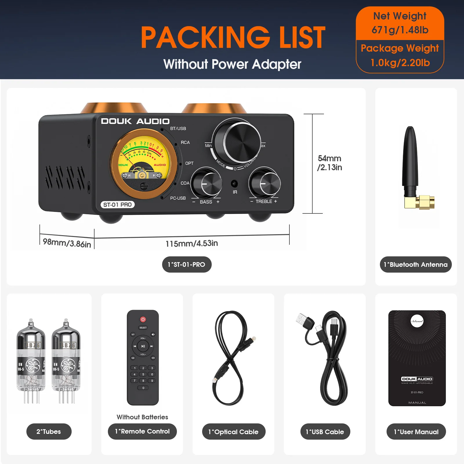 Douk Audio HiFi Vakuumröhre Leistungsverstärker Bluetooth 5.0 Stereoempfänger USB DAC COAX/OPT Digital Audio Amp VU Meter 100W + 100W – Detail 1