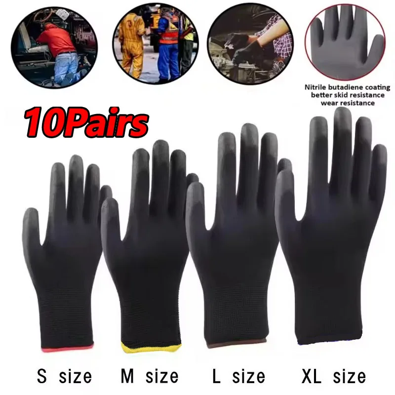 10 Pairs/20 Pcs of Anti-static PU Work Gloves Neutral Safe Anti Slip Breathable Durable Coating Nylon Gloves Camping Lock Edge