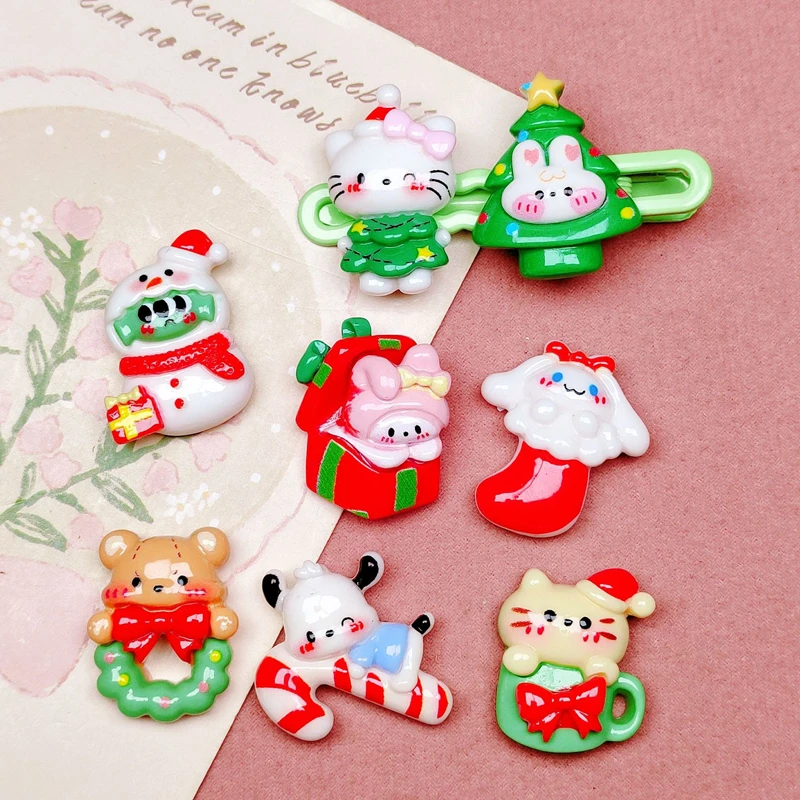 10 Pcs Cartoon Resin Lovely Animal Christmas Series Hairpin Earrings Pendant Scrapbook Craft Diy Miniature Ornament Accessories