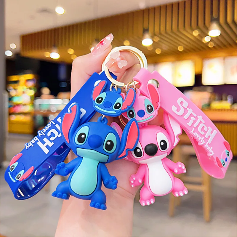 2024 New Purple Stitch Keychain Disney Stitch Figure Doll Keyring Bag Pendent Car Ornaments Key Accessories Kids Toy Xmas Gifts