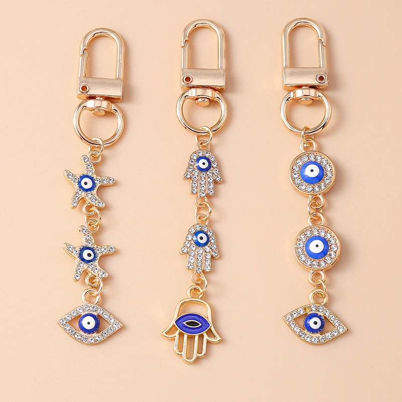 Retro Legierung Türkische Glück Böse Augen Schlüsselbund Hamsa Hand Schlüssel Ring Anhänger für Frauen Mädchen Handtasche Dekor DIY Schmuck Geschenke – Detail 7