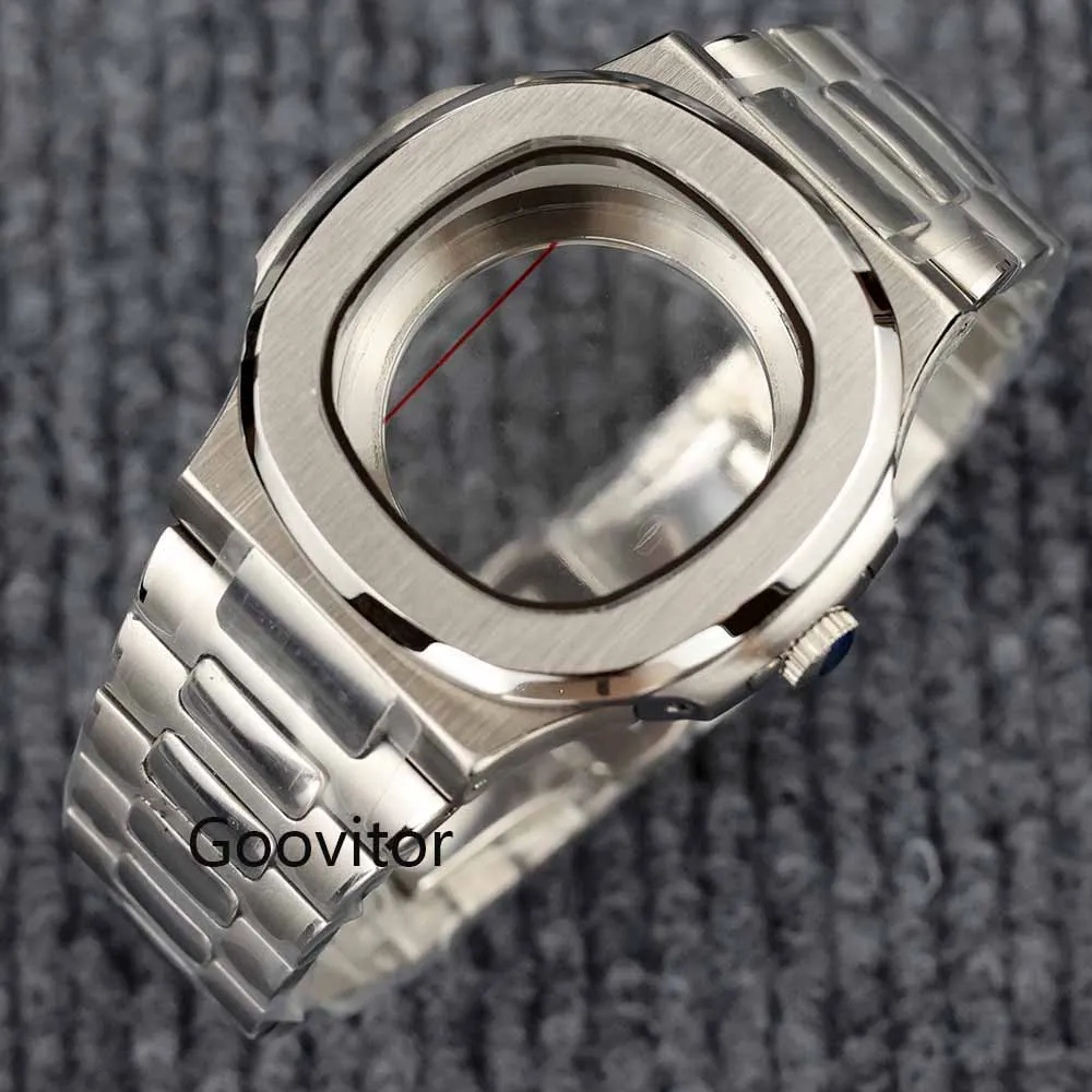 

40mm watch case square silver stainless steel sapphire glass waterproof for NH35 NH36 NH38 movement nautilus watch accessories