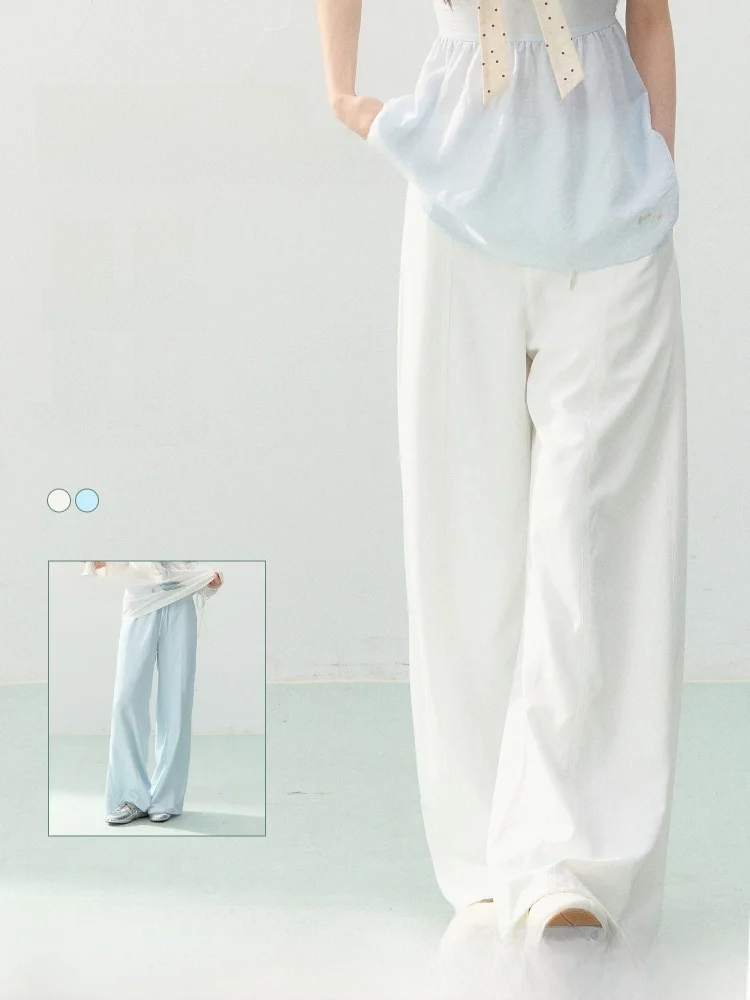 

ELEVEN SP Summer Women's Straight Leg Wide Leg Pants Commute Casual High Waist Knitted Polyester Fiber Casual Pants