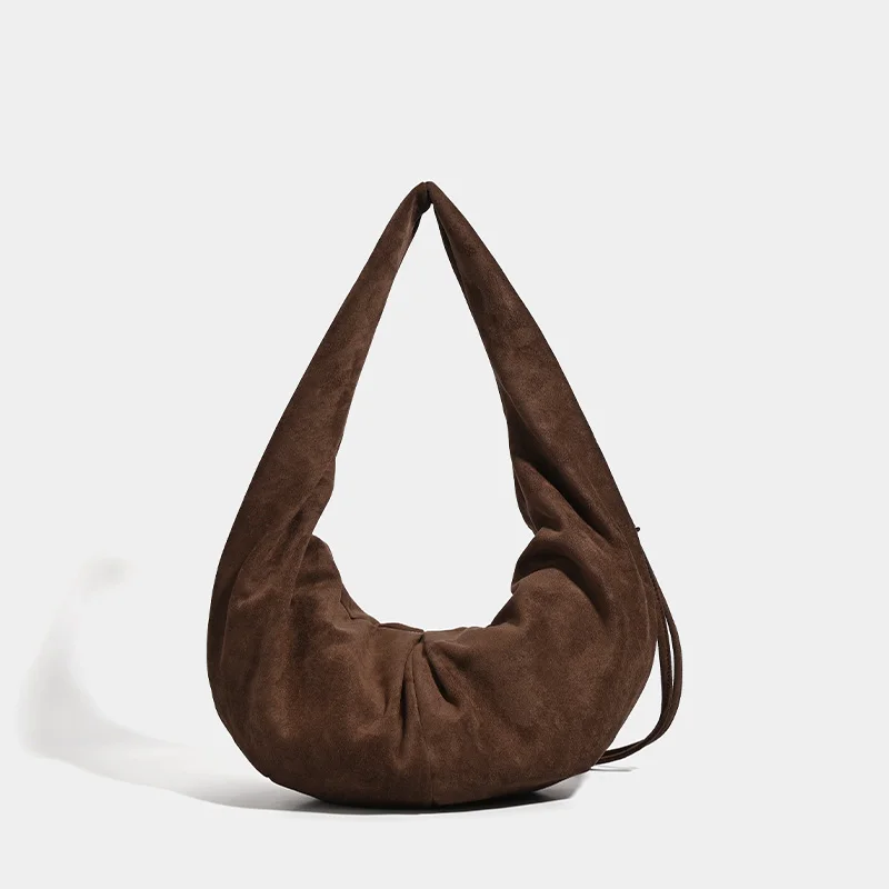 

Female Casual Minimalism Soft Artificial Suede Handprint Dumpling Bag Fashion Casual Large Capacity Off-Road Bag Crossbod Bag