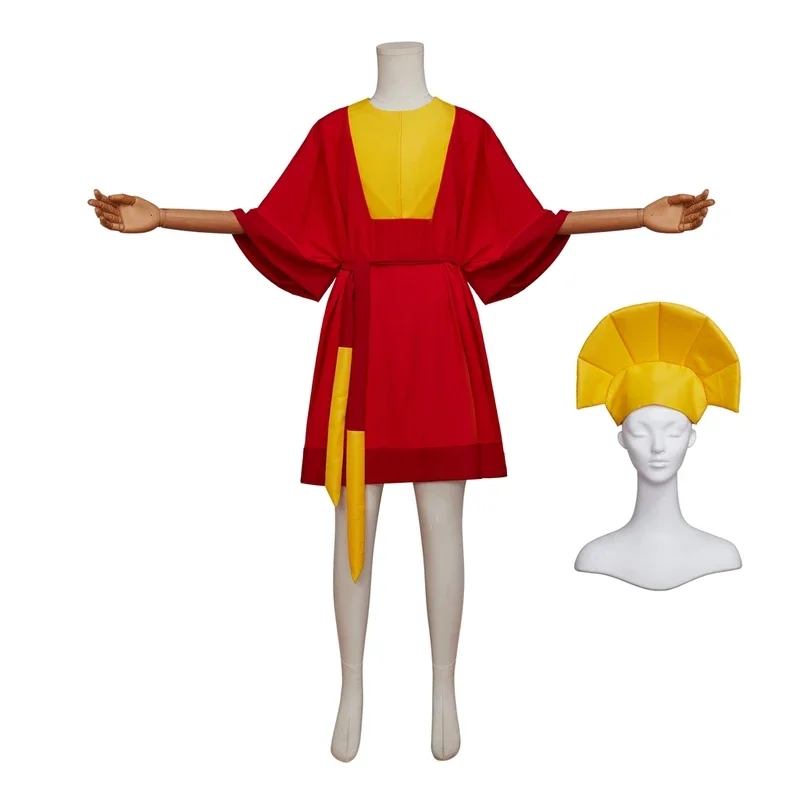 Anime Emperor King Cosplay Kuzco Costume Adult Men's Red Suit with Yellow Hat Halloween Carnival Partywear Full Set