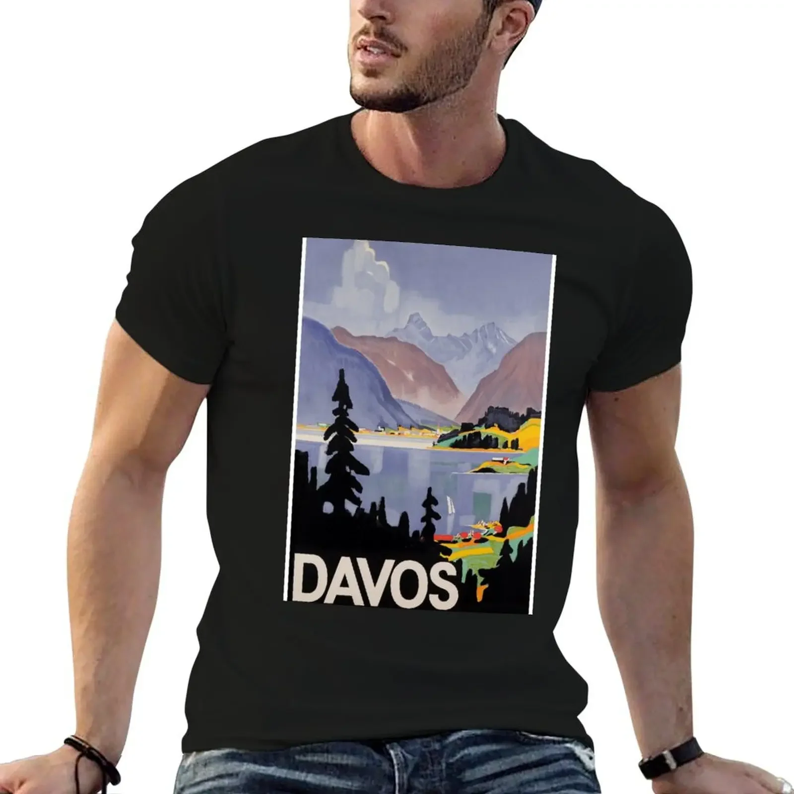 Davos Switzerland Vintage Travel Poster T-Shirt tees sublime t shirt for men