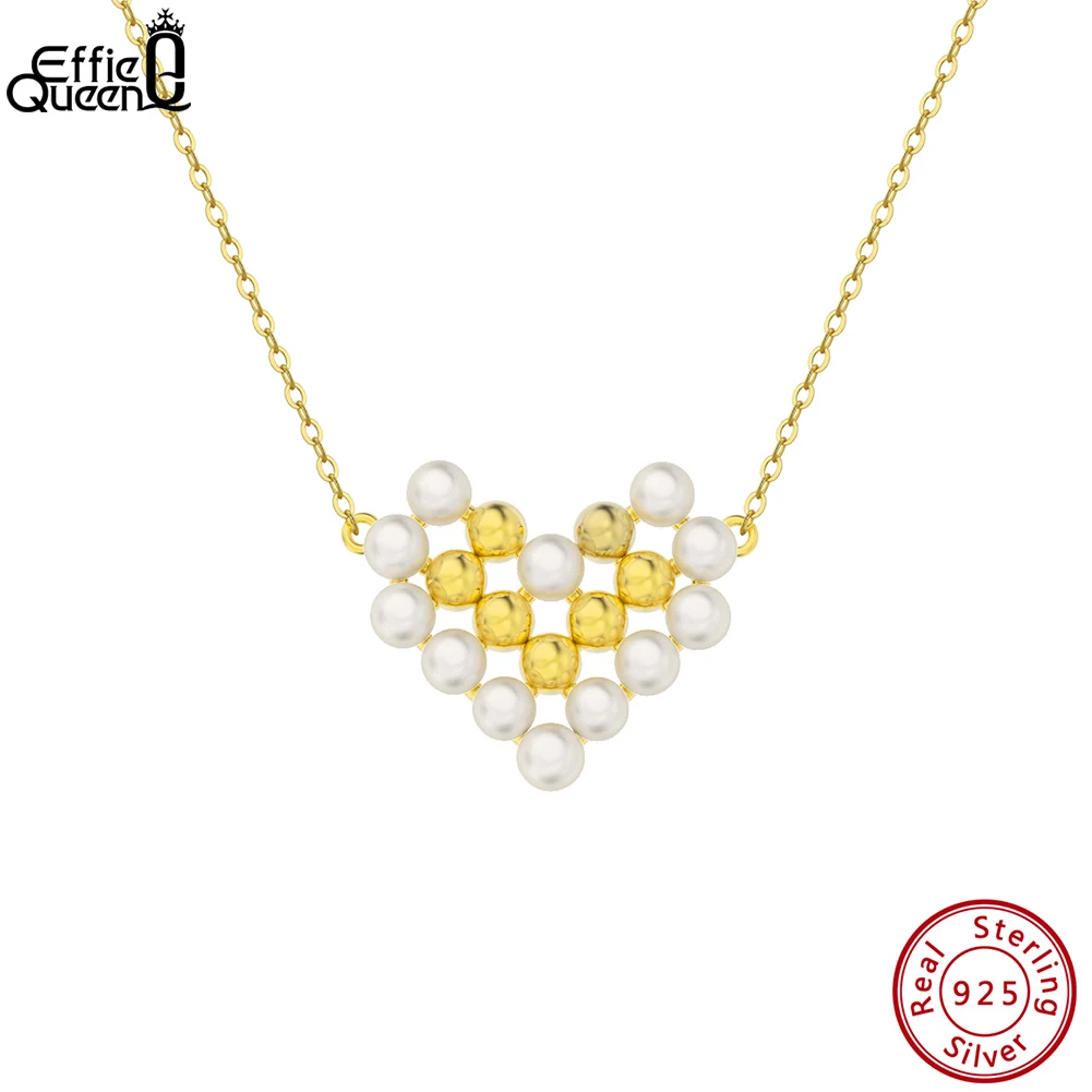 

EFFIE QUEEN Luxury 925 Sterling Silver Heart Love Full Pave Natural Pearls Pendant Necklace for Women Anniversary Jewelry GPN42