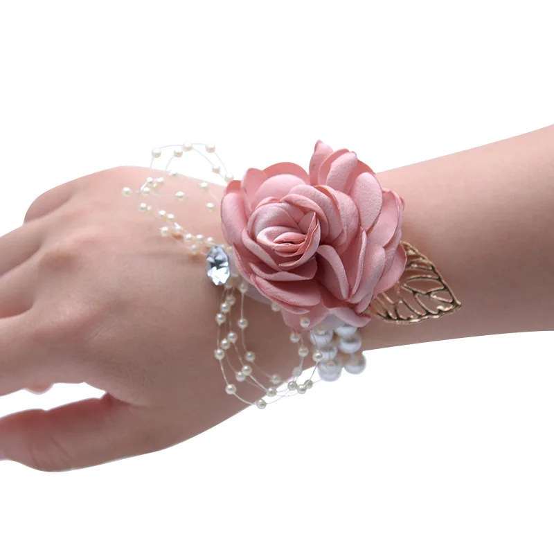 CHUNLI muñeca decente 2 unids/pack ramillete para fiesta de graduación boda evento seda Rosa Rhinestone flor de mano pulsera de perlas clásica