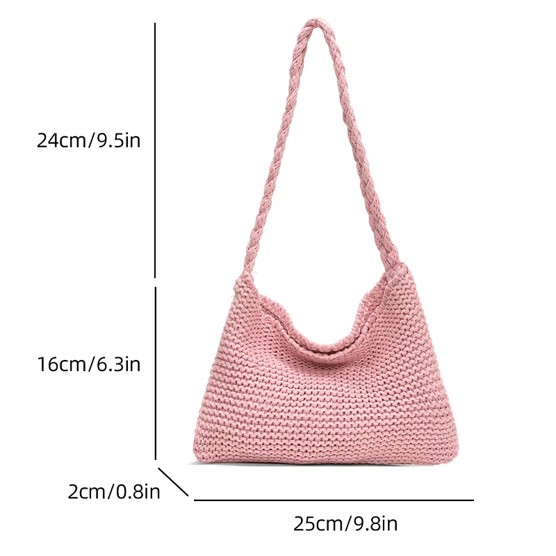 Solid color hand-knitted shoulder bag, soft feel, casual style, excellent quality,