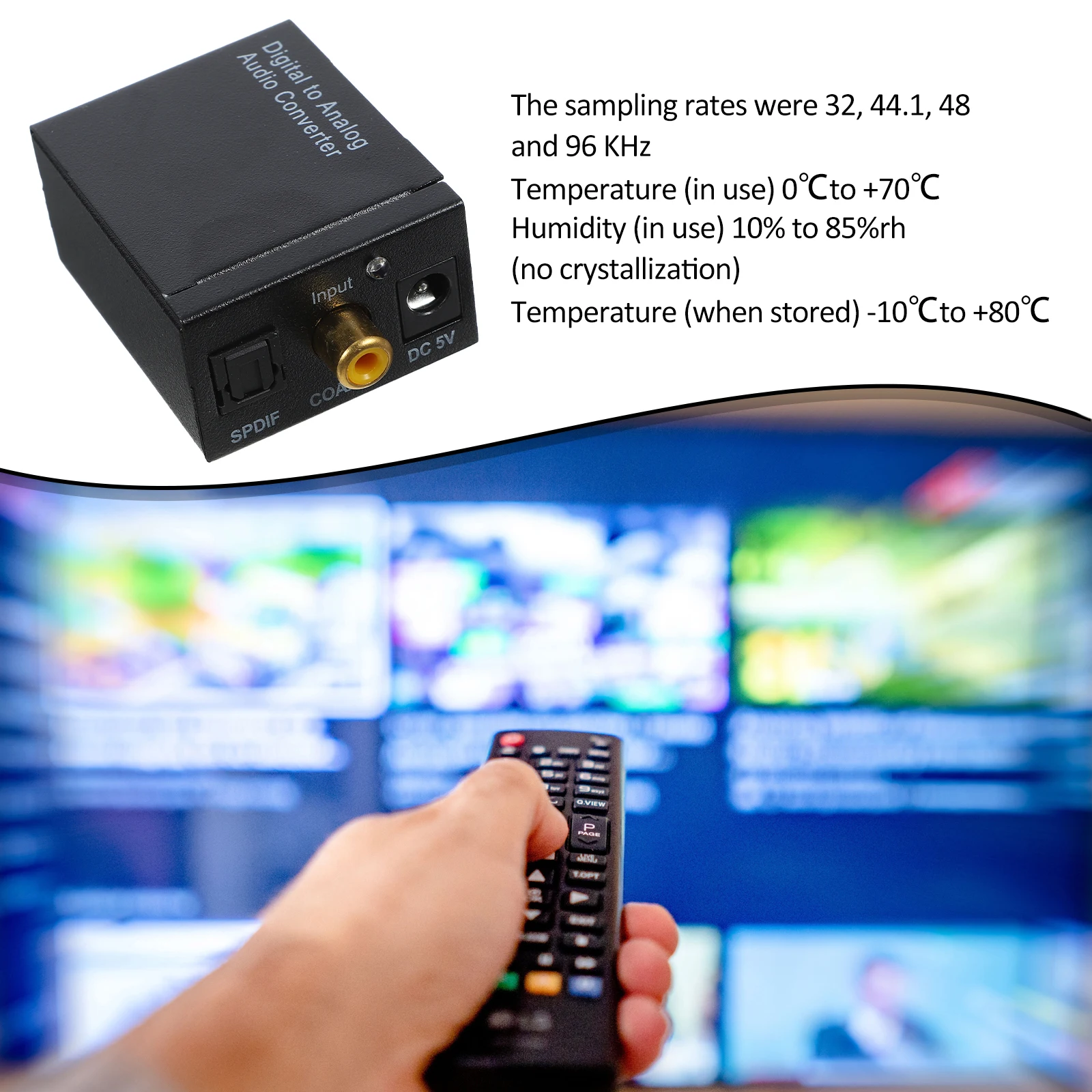 

Digital Signal to Analog Signal Audio Converter Audio Box with USB Power Supply Cable and Optical Fiber Cable Black