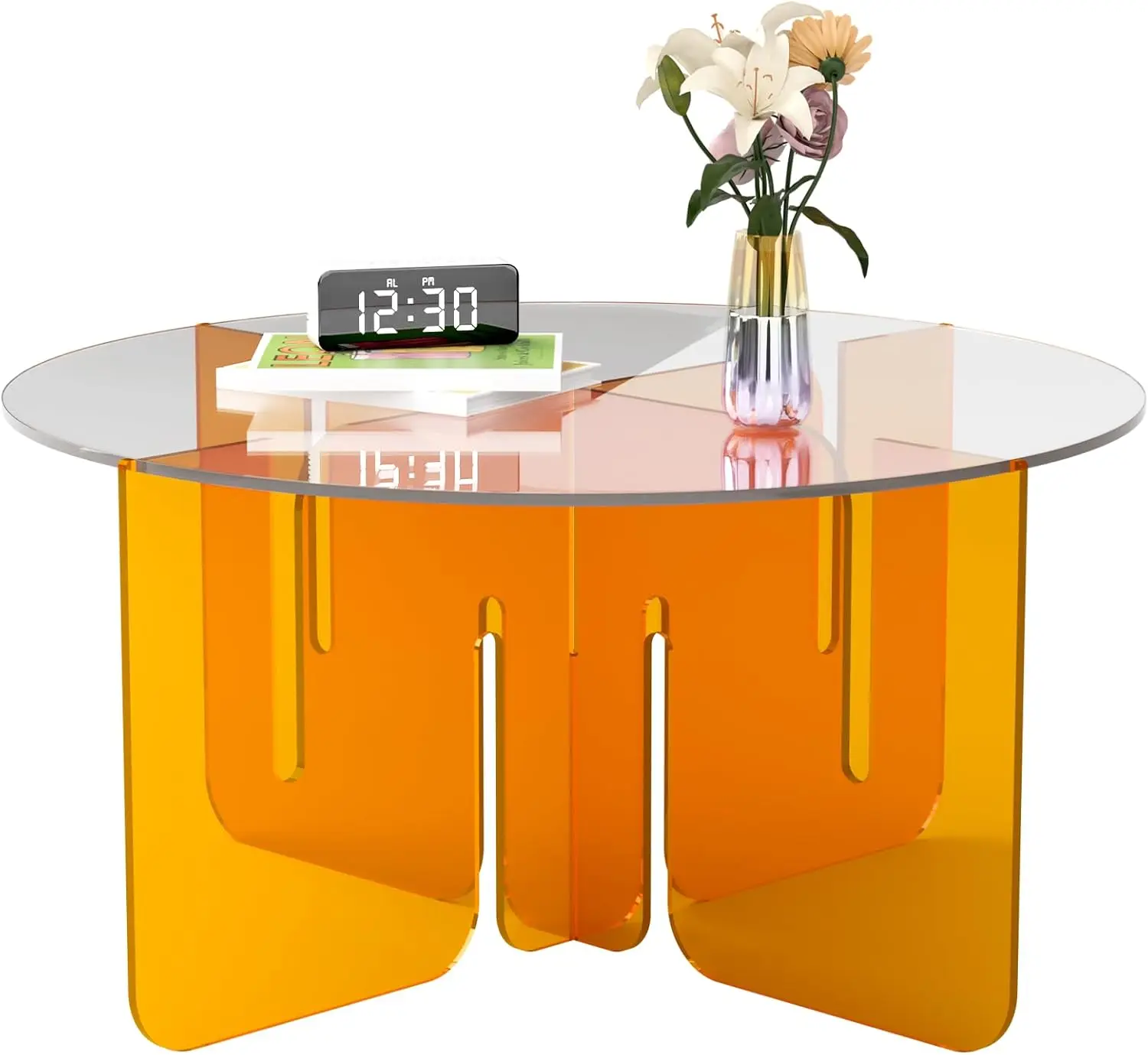 Ksacry Round Coffee Table For Living Room, 31"" L X 16"" H Acrylic Coffee Table, Orange Modern Coffee Tables For Living Room,