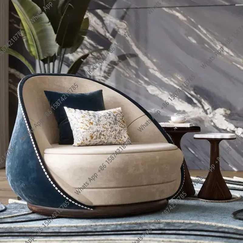C Italian Leisure Chair Designer Living Room Balcony Lazy Fabric Rotatable Solid Wood High-end Custom Chair