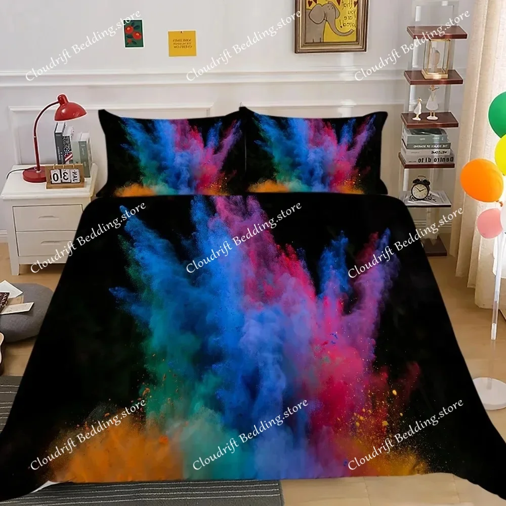 Abstract Duvet Cover KingQueen Size,colorful Splash Ink Watercolor Paint Splatters Liquid Art Bedding Set for Boys Girls,black 3