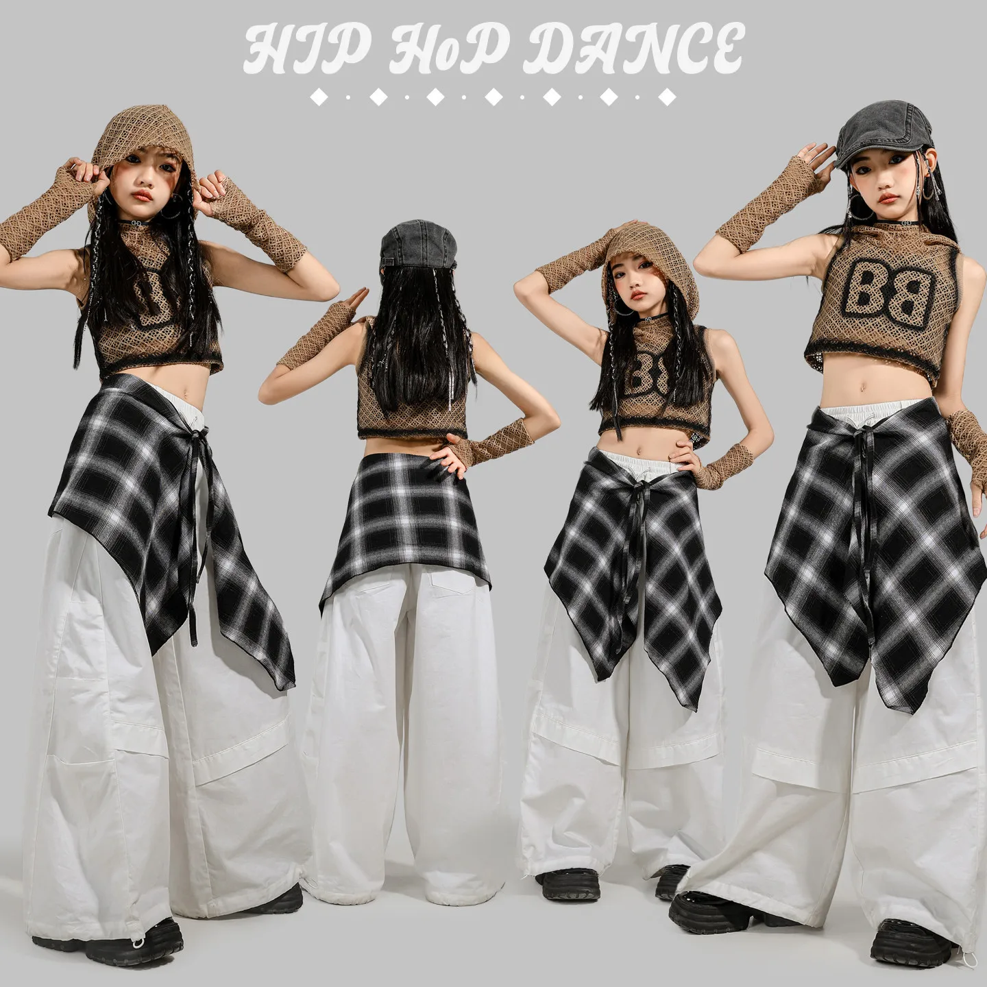 

Сетчатый укороченный топ в стиле хип-хоп для девочек, спортивные штаны, штаны для уличных танцев, детская уличная одежда в стиле хип-хоп, комплект детской одежды для джазовых девочек