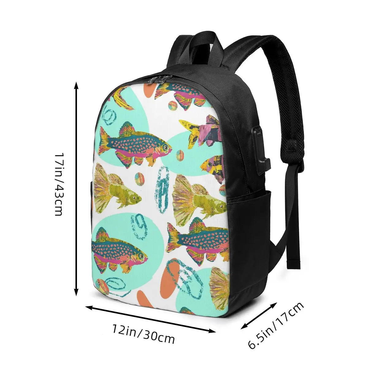 Colorful Fish Pattern Sketches Backpack Travel Notebook Bag Computer College Student School Bag Laptop Shoulder Bags Men Women