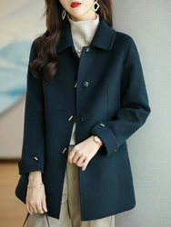 Elegant Women's Overcoat Solid New Pocket Loose Warm Autumn/Winter Jacket Women Promotion Slim Long Sleeved Wool Coat Women