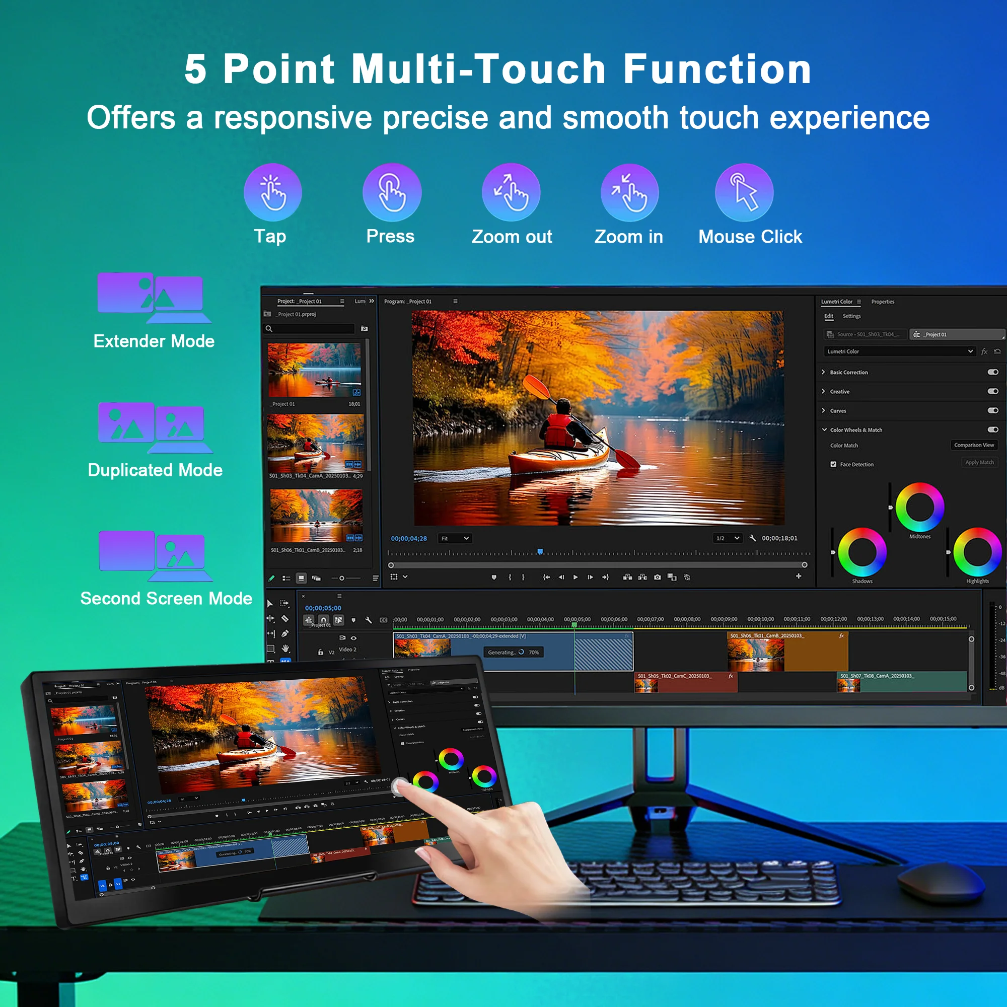 12.3 Inch Touch Screen Portable Monitor HDMI USB-C 1920x720 Stretched Bar LCD Mini Secondary Display for PC Laptop Raspberry Pi