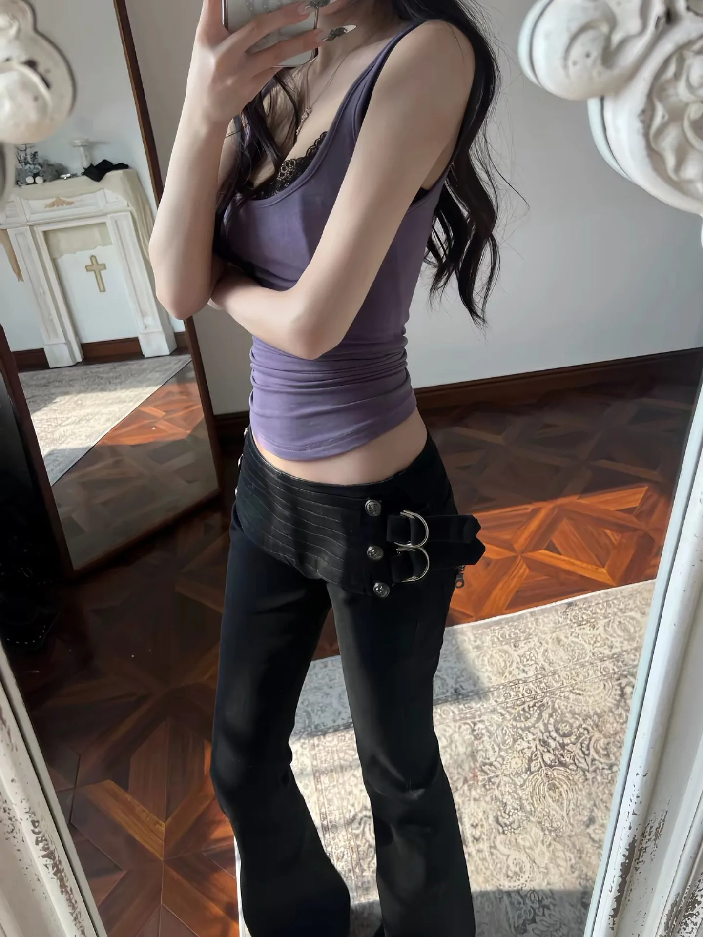 Women Y2K Hot Girl Metal Button Fly Jeans Low‑Rise Slim Fit Tight Flare Denim Long Pants Retro Casual Streetwear Trousers