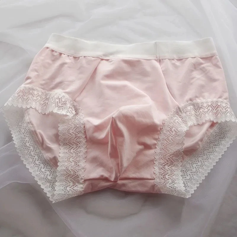 Slip BF da uomo con orlo in pizzo rosa modale morbido privato FKK Party Harajuku Run Touring