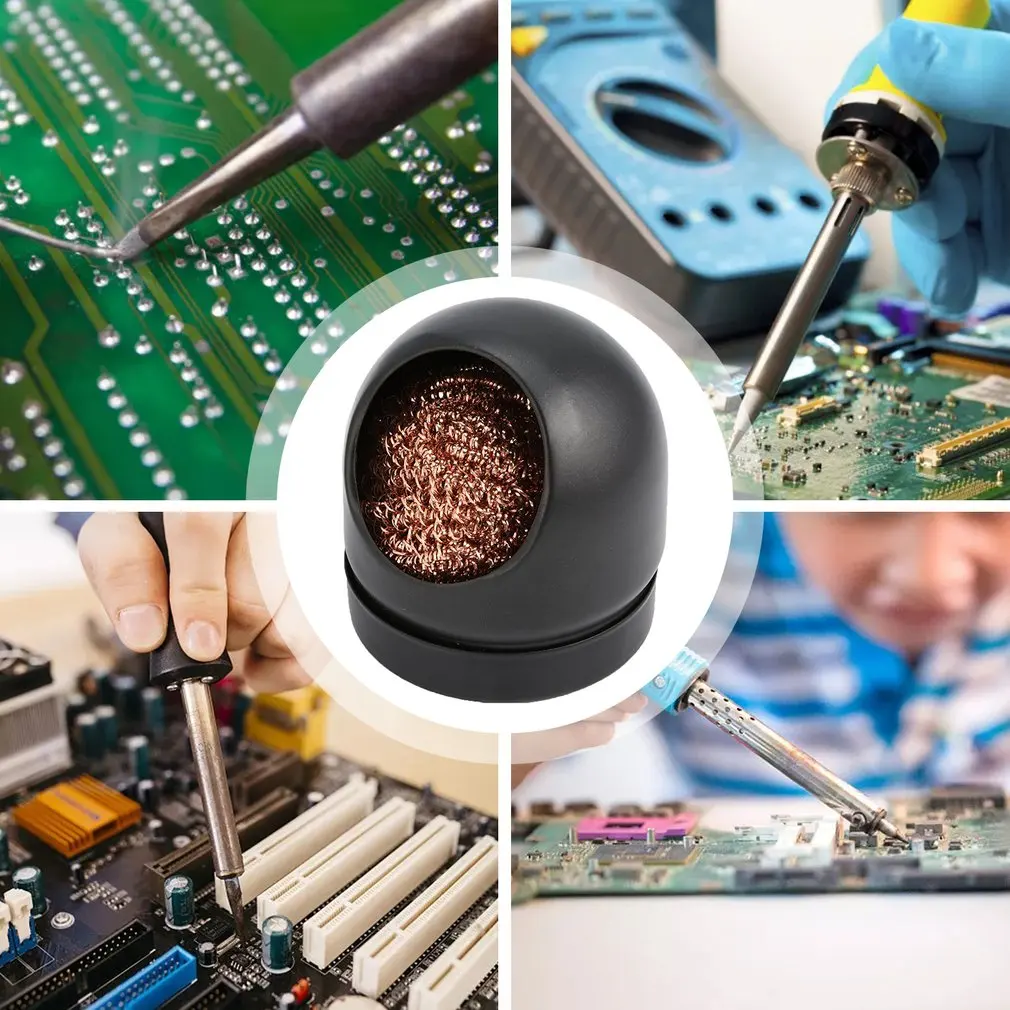 Fio de metal com suporte conjunto soldagem desoldering solda ponta do ferro dross cleaner limpeza bola de aço malha filtro estanho remover