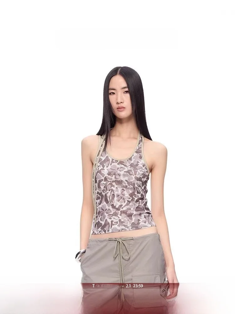 

Faionable Color Blo Slim Fit Camouflage Knitted Vest Women's Top CNWEI Spring Summer New Arrival ort Sle Ne Hanging