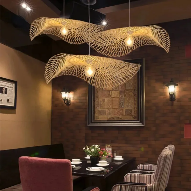 Hand Woven Bamboo Pendant Lights Southeast Asia Lampshade Dia 35/45cm Rattan Wicker Chandelier Dining Rroom Bamboo Art Lamp