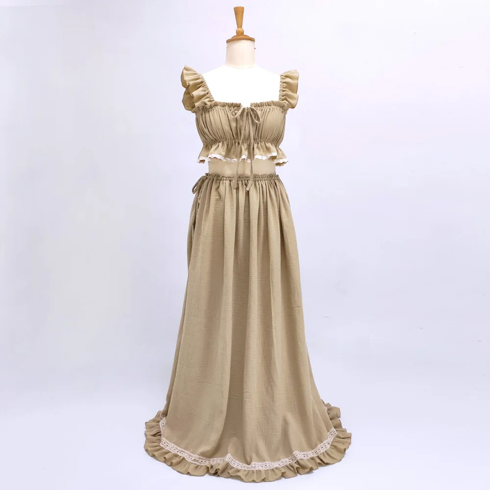 

Baby Shower Dresses For Pregnant Woman Cotton Fabric Suspender Two-Piece Dress Set Maternity Photoshoot Dress Photography Dress