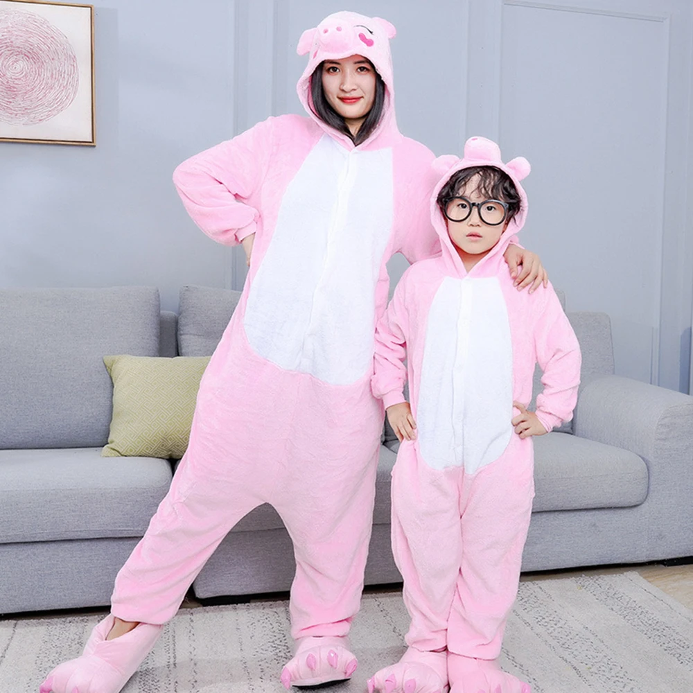 Desenhos animados de mulheres e homens Animais Onesies, casal pijama, fantasia de porco adulto, Halloween Cosplay, pijamas, macacões, Natal para adolescente