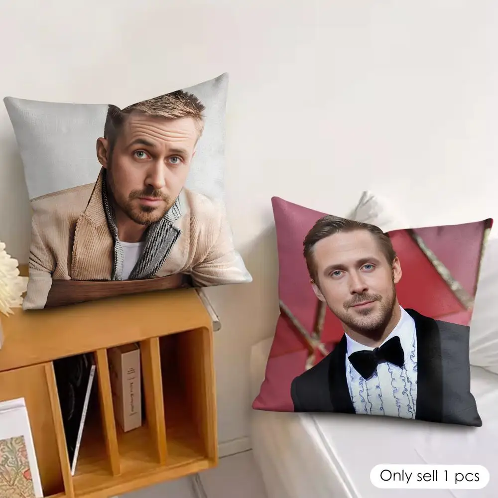 R-Ryan Gosling Face Cushion Cover Silky Short Plush Invisible Zipper Dustproof Sofa Pillow Case For Home Decor