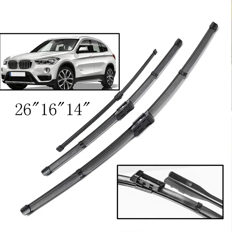 

3Pcs/set Front Rear Windscreen Wiper Blades Set Kit For BMW X1 F48 mute 2020 2019 2018 2017 2016 2015 26"16"14"