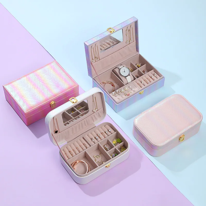 Jewelry Box Female European Style Princess Large Capacity Red Earrings Hand Jewelry Box Jewelry Storage Box