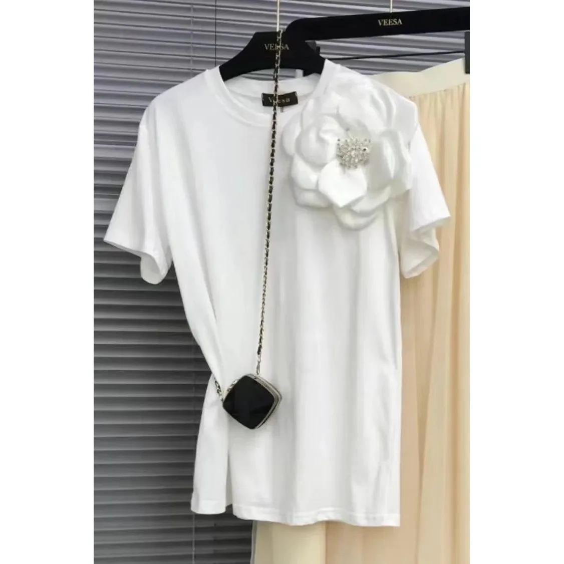 3d frisado flores ponto ort sve camiseta design dimensional senhoras faion ajuste confortável mistura de algodão topo