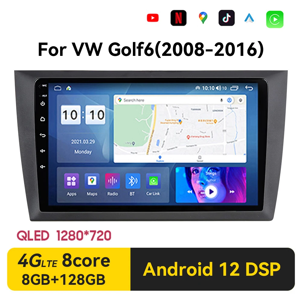 Android 12 Auto Radio Car Radio Multimedia Player For Volkswagen VW Golf 6 2008-2016 Carplay 4G Navigation GPS 2din