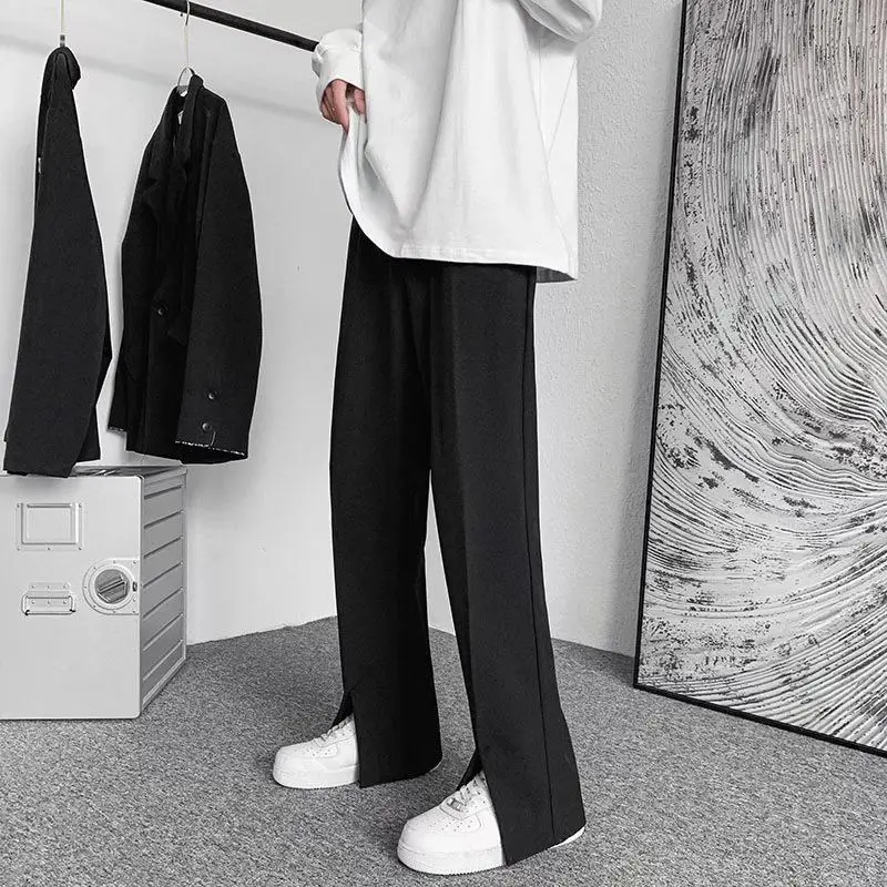 Pantalones de estilo Harajuku para hombre, ropa de calle informal de gran tamaño con abertura en negro, traje de oficina coreano, Blazer, 2022