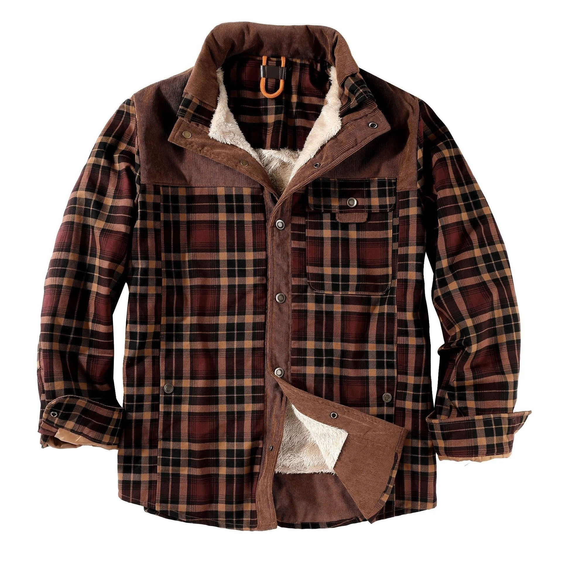 Fall Winter Men\'s Fleece Flannel Classic Plaid Jacket Camping Warm Lining Fleece Thick Cotton Buttons Shirt Jacket Male Clothing