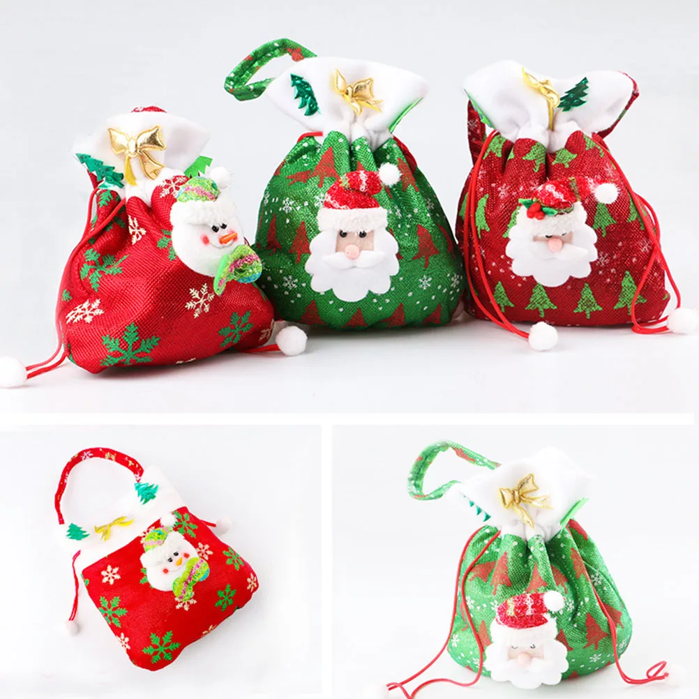 

3pcs Christmas Gift Bags Red Green Santa Candy Pouches for Kids Party Sweets Wrapping Decoration Hold Cookies Presents Premium
