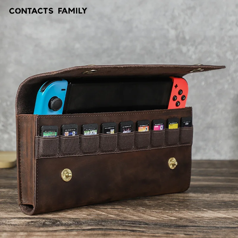 Switch 2 Gen Crazy Horse Leather Game Console Protector Case with 9 Card Slots Magnetic Storage Compartment Compatible