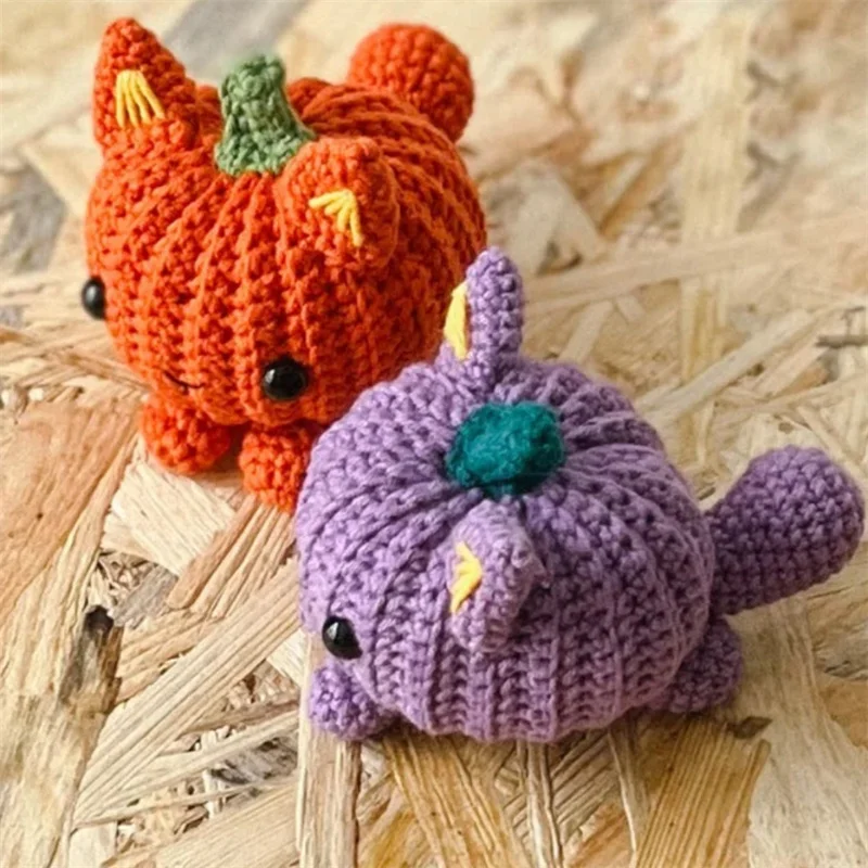 Harvest Festival Knitted Colorful Pumpkin cat Thanksgiving Day Home Decorative Pumpkin cat Happy Halloween Day Oranments