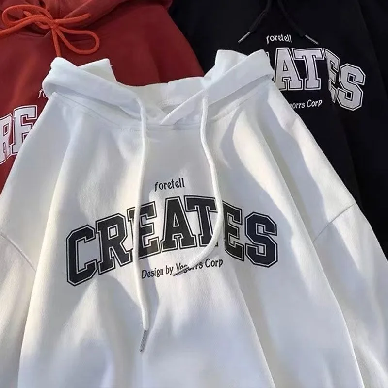 هوديي مطبوع عليه حروف أمريكية للربيع والخريف بنمط جديد فضفاض ومريح وبسيط ومتعدد الاستخدامات