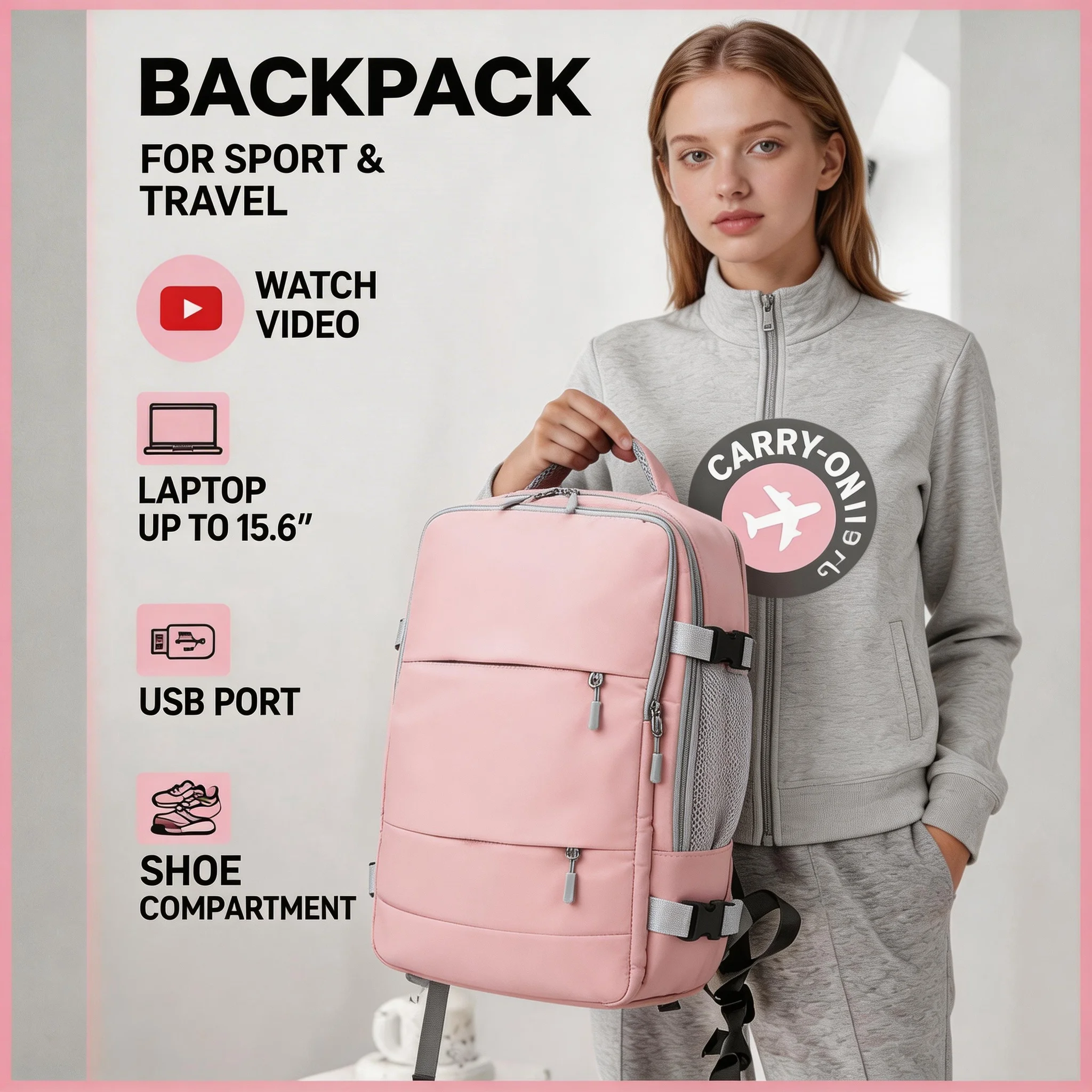 Sac à dos de voyage grande capacité pour ordinateur portable avec compartiment à chaussures, bagage cabine approuvé par les compagnies aériennes pour les voyages d'affaires et la randonnée