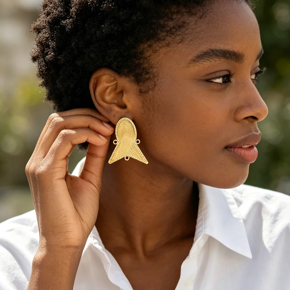 Vergoldetes, graviertes ovales Dreieck-Ohrringe- und Ring-Set für Damen, afrikanischer ethnischer Statement-Schmuck, Hochzeits- und Alltagsgeschenk – Detail 3